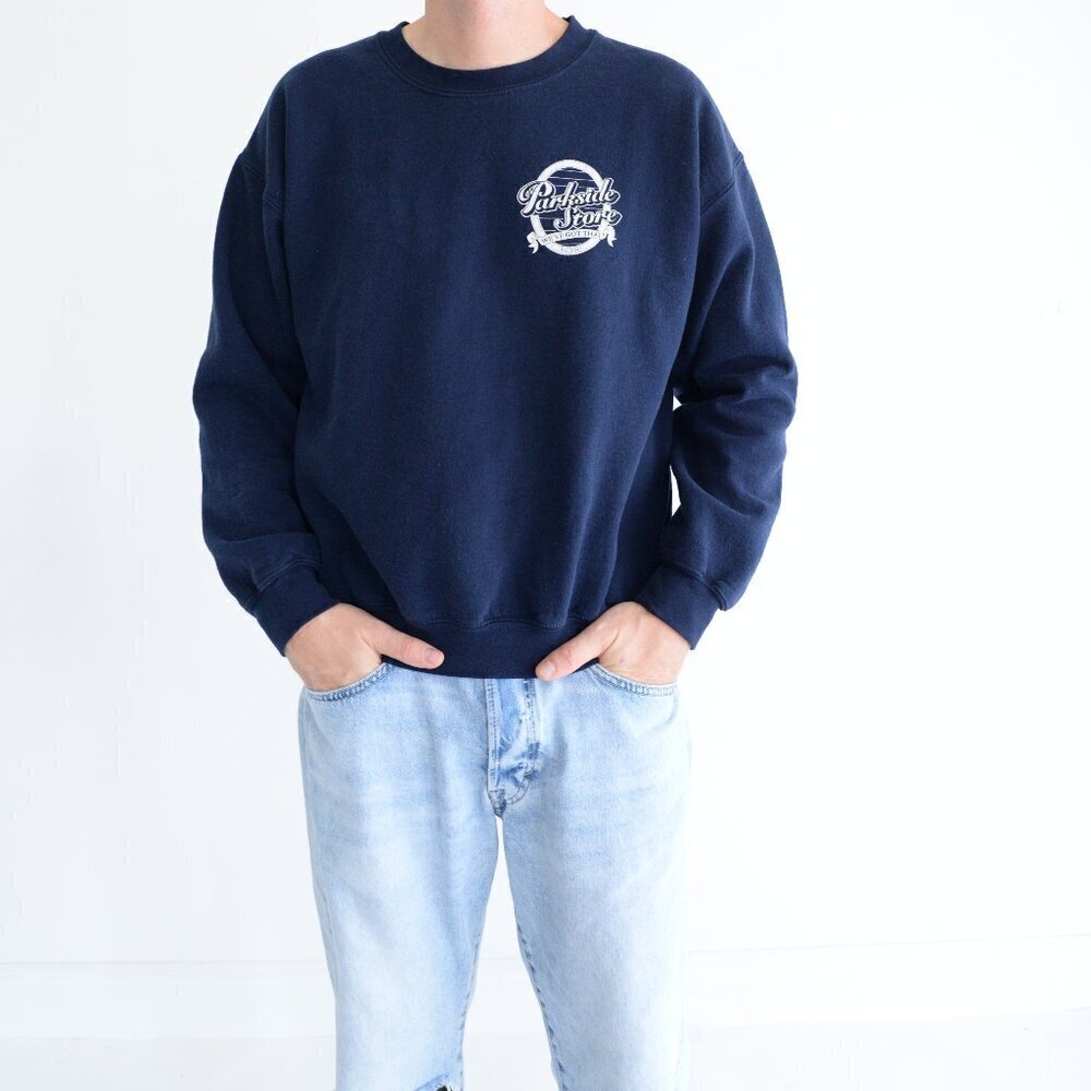 Vintage MV Sport Parkside Store Navy Crew Neck Sweater L Made In Honduras Size L